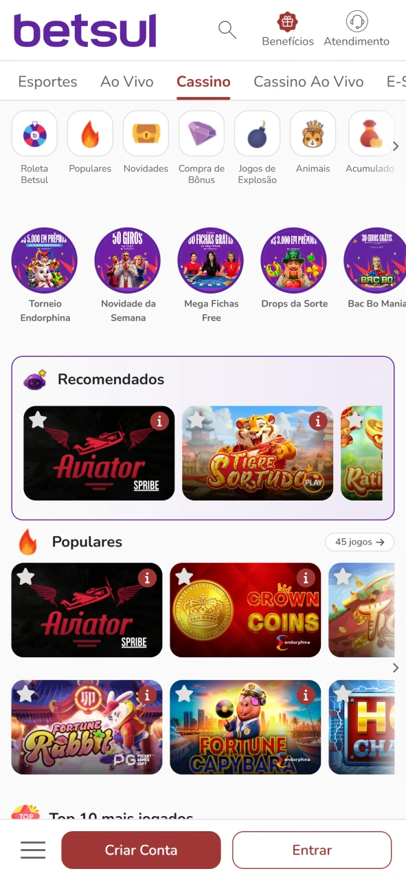 Jogue diversos jogos diferentes no cassino Betsul.