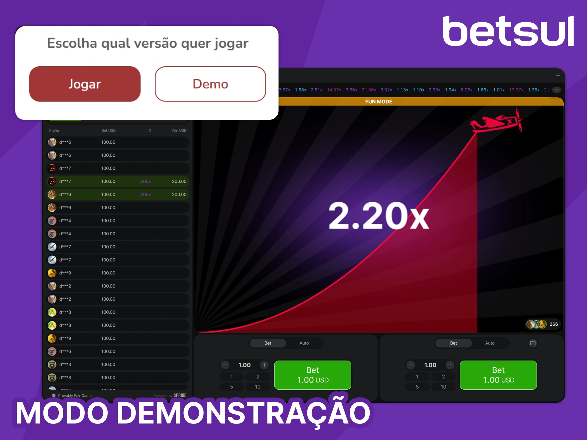 Experimente o modo de demonstração Aviator para estudar o jogo na Betsul.