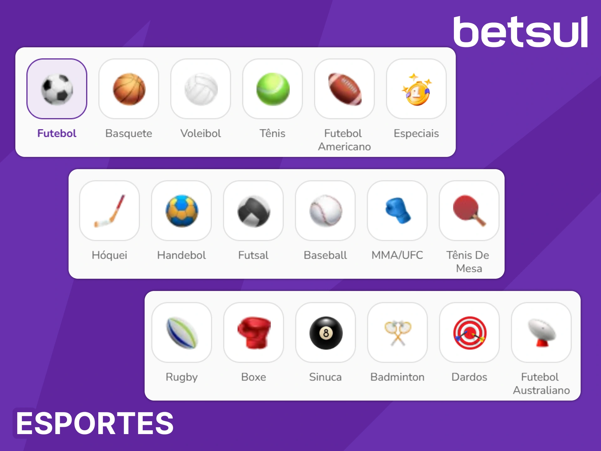 Aposte em diferentes modalidades esportivas na casa de apostas Betsul.