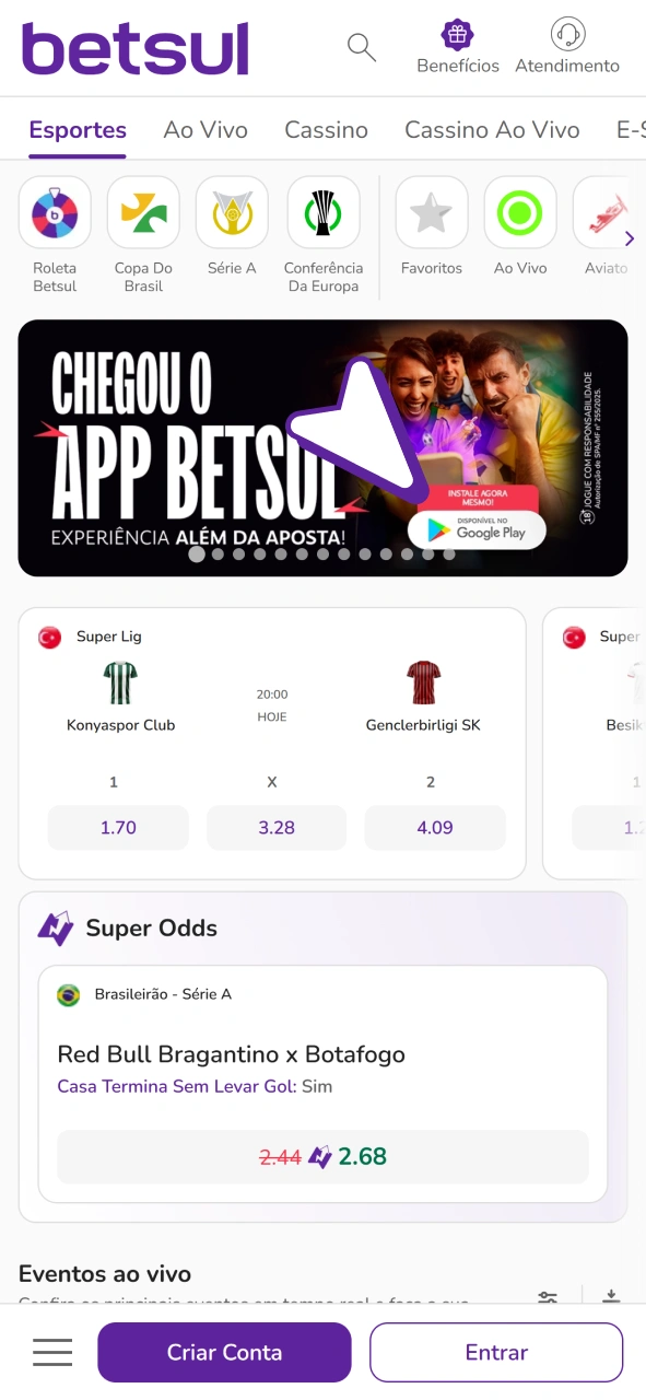 Baixe o aplicativo Betsul no site oficial do cassino.