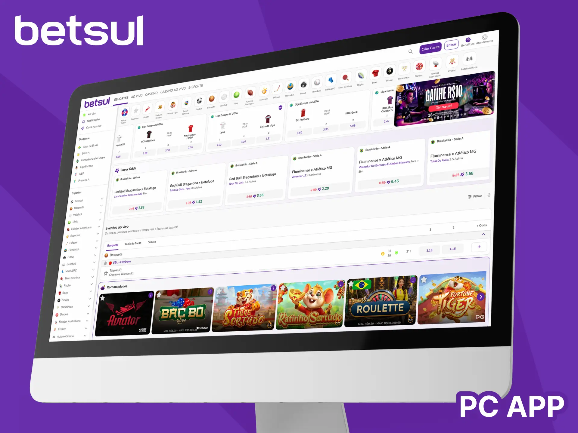 Aposte no site da Betsul a partir do seu computador.