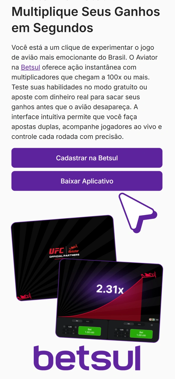 Clique neste botão para obter o aplicativo Aviator Betsul.