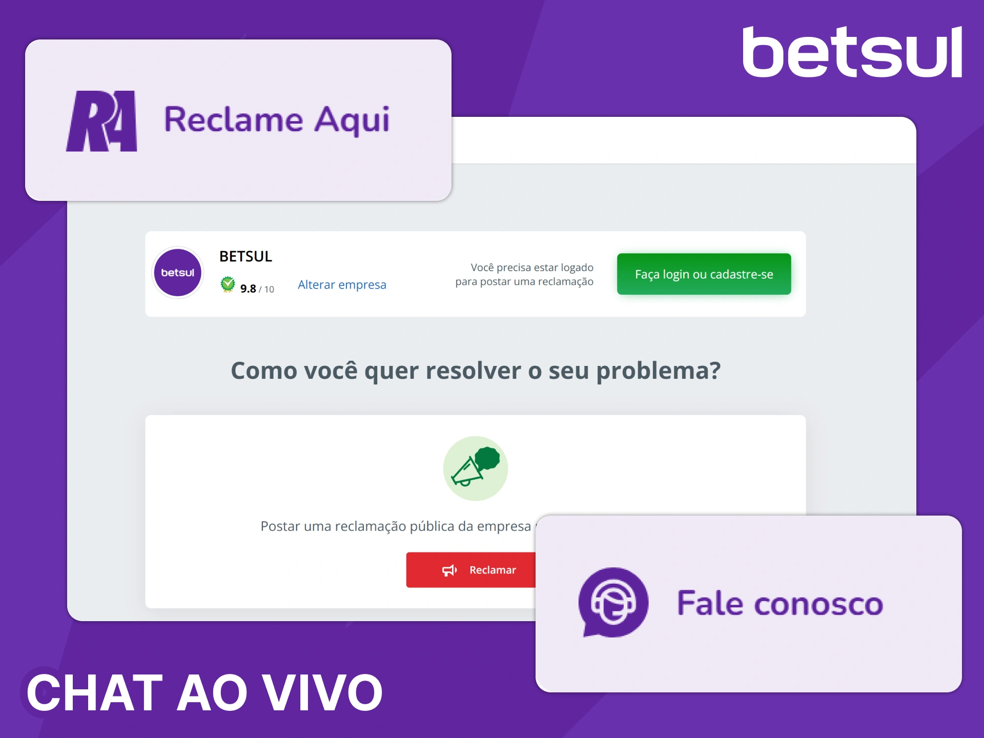 Entre em contato com a equipe de suporte através do chat ao vivo no Betsul.